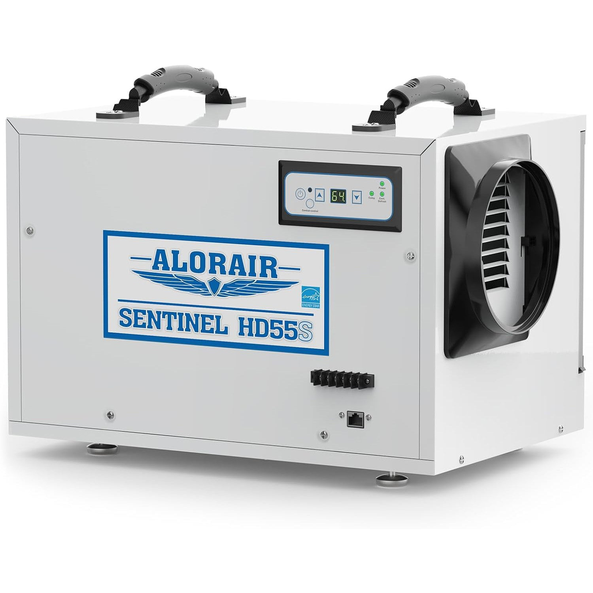 Alorair Sentinel HD55S white dehumidifier with front vent grille and digital control panel